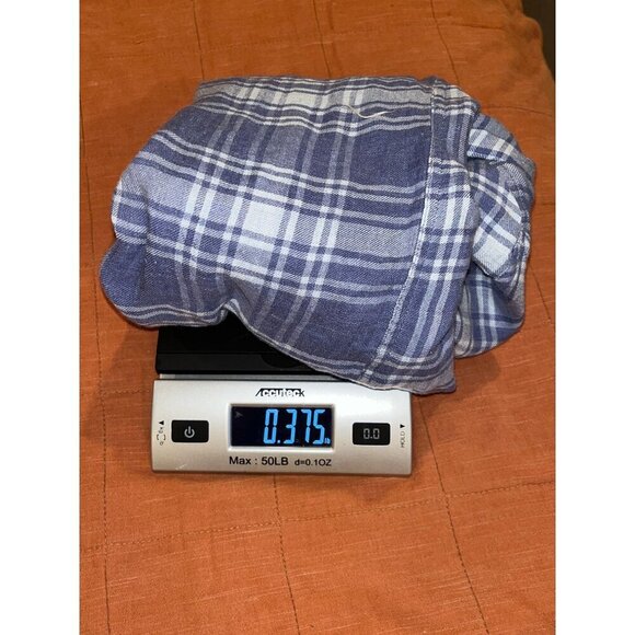 rails sky blue linen blend plaid button down top flowy frayed hem sleeve size XS - Picture 9 of 10